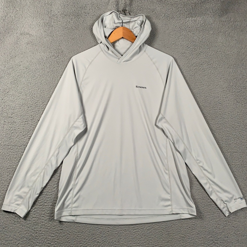 Simms SolarFlex Hoody Mens Large Gray Performance Fishing Long Sleeve Sun Shirt